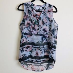 New York & Company Sheer Floral Sleeveless Top M